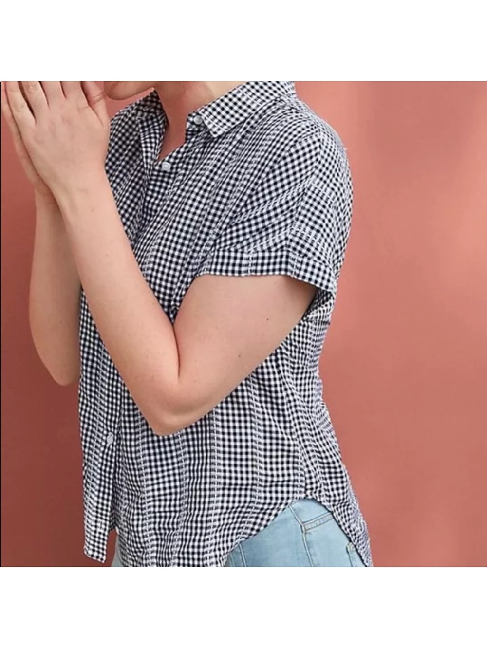 Anthropologie Cloth & Stone Black & White Gingham Button-Down NWT SZ M